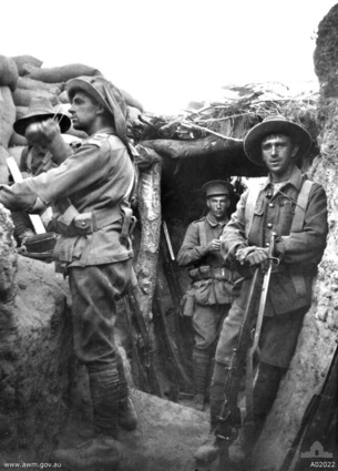Australian troops in the Turkish Lone Pine trenches